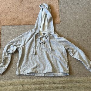Aerie Gray Lace-Up Sweatshirt Size XXS